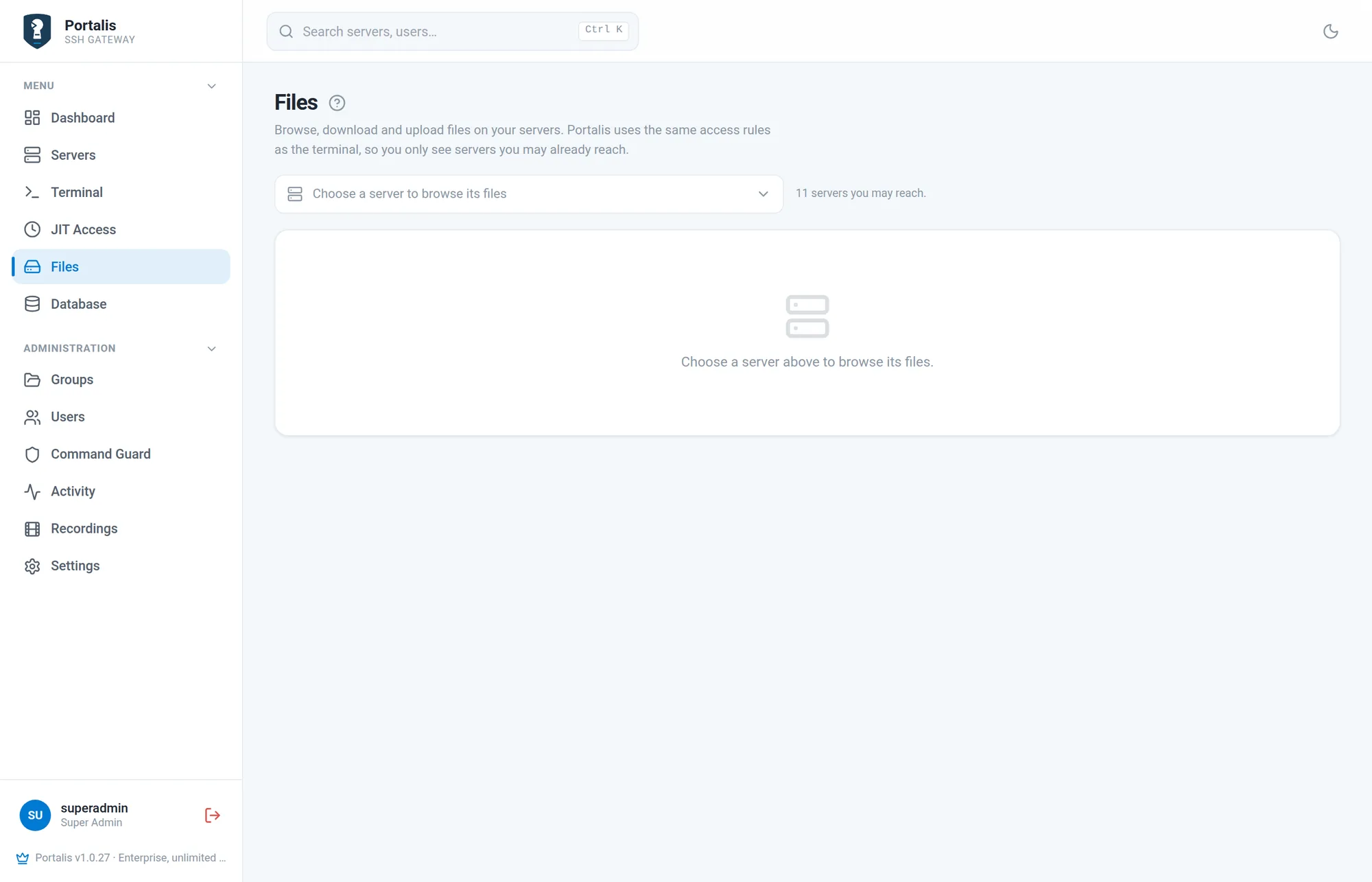 The file manager showing a server's directory listing.